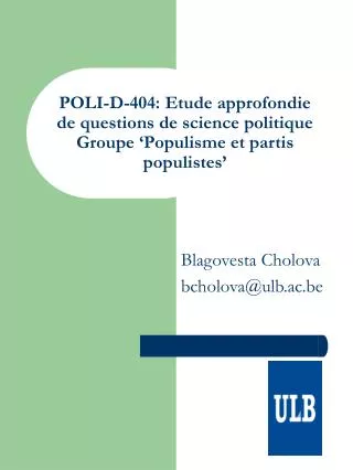 POLI-D-404: Etude approfondie de questions de science politique Groupe ‘Populisme et partis populistes’