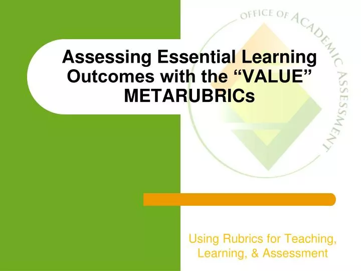assessing essential learning outcomes with the value metarubrics