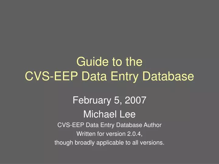 guide to the cvs eep data entry database