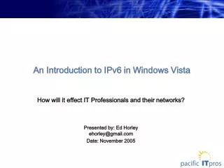 An Introduction to IPv6 in Windows Vista