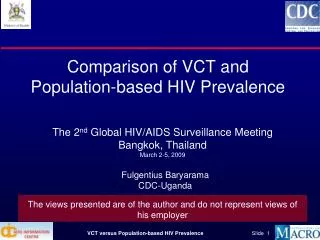 Comparison of VCT and Population-based HIV Prevalence