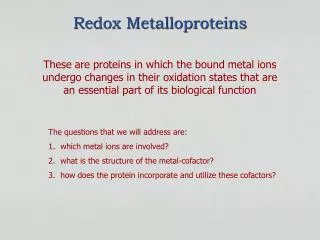 Redox Metalloproteins