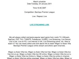 Wigan vs Aston Villa live streaming online on your PC / Tues