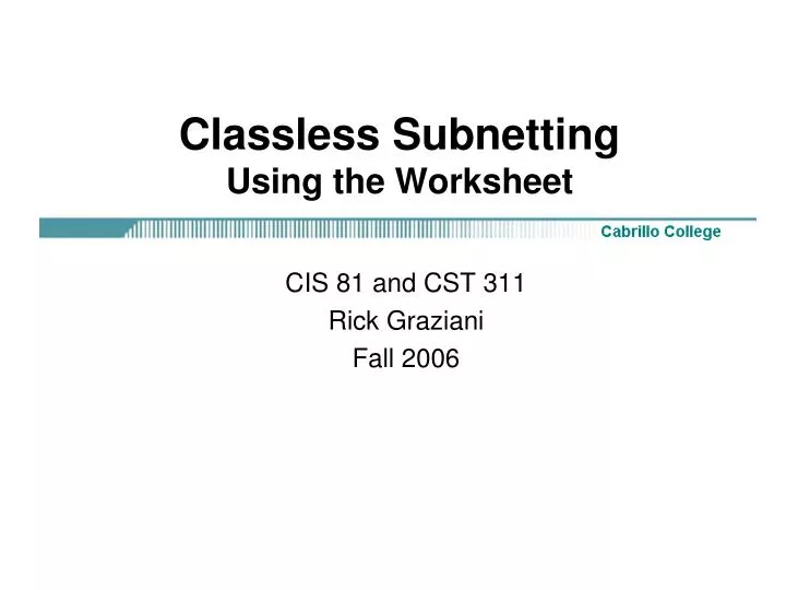 classless subnetting using the worksheet
