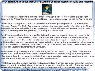 Toby Eaton Announces Upcoming Launch of Barbo App for iPhone