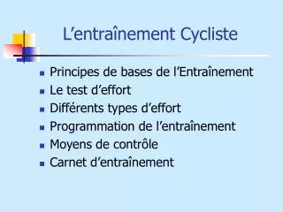 l entra nement cycliste
