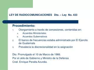 LEY DE RADIOCOMUNICACIONES Dto. – Ley No. 433
