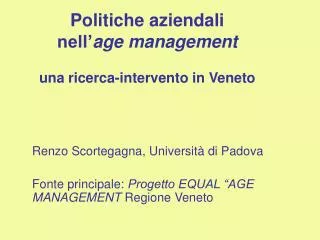 Politiche aziendali nell’ age management una ricerca-intervento in Veneto