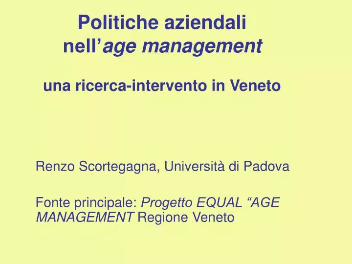 politiche aziendali nell age management una ricerca intervento in veneto