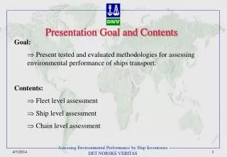 Presentation Goal and Contents