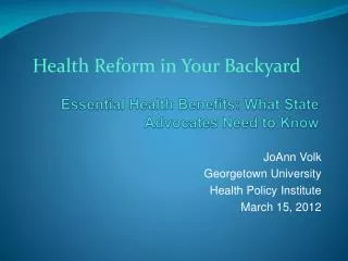 Essential Health Benefits: What State Advocates Need to Know