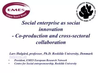 Social enterprise as social innovation - Co-production and cross- sectoral collaboration