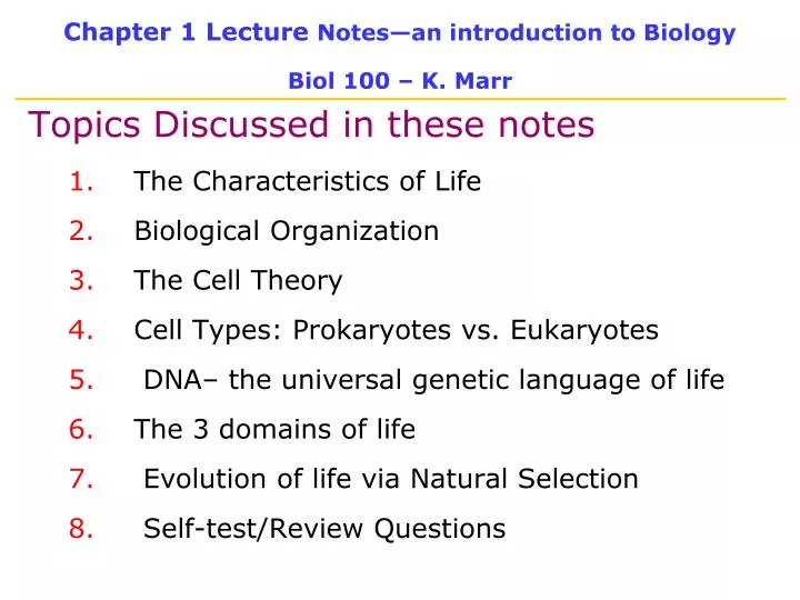 chapter 1 lecture notes an introduction to biology biol 100 k marr