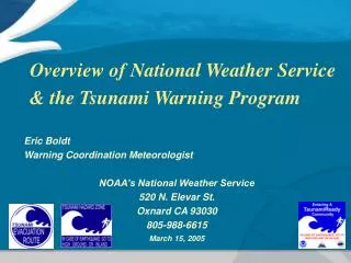 Overview of National Weather Service &amp; the Tsunami Warning Program