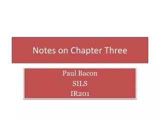 Notes on Chapter Three