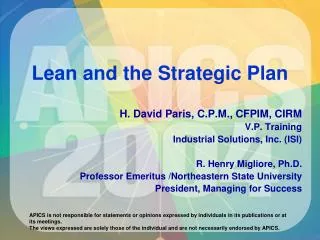 Lean and the Strategic Plan