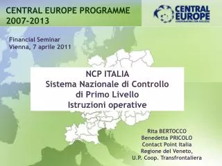 NCP ITALIA Sistema Nazionale di Controllo di Primo Livello Istruzioni operative