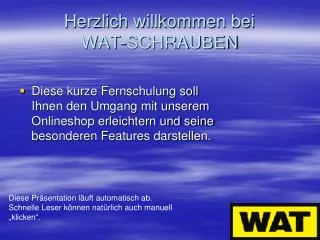 Herzlich willkommen bei WAT-SCHRAUBEN