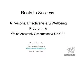 Roots to Success: A Personal Effectiveness &amp; Wellbeing Programme Welsh Assembly Government &amp; UNICEF