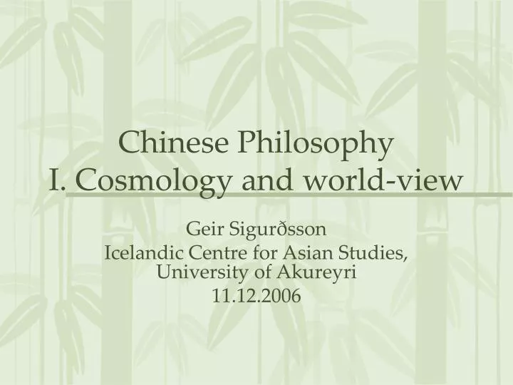 chinese philosophy i cosmology and world view