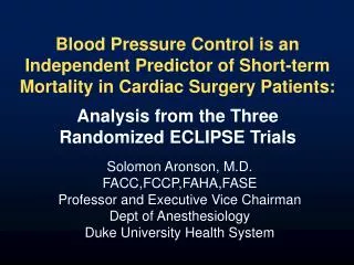 Blood Pressure Control is an Independent Predictor of Short-term Mortality in Cardiac Surgery Patients: