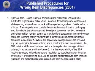 Published Procedures for Wrong Item Discrepancies (2001)