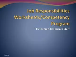 Job Responsibilities Worksheets/Competency Program