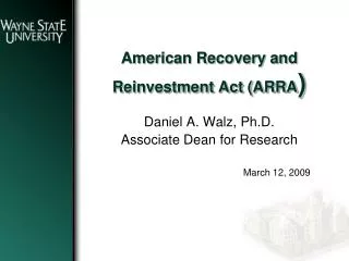 American Recovery and Reinvestment Act (ARRA )