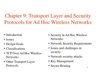 Chapter 9: Transport Layer and Security Protocols for Ad Hoc Wireless Networks