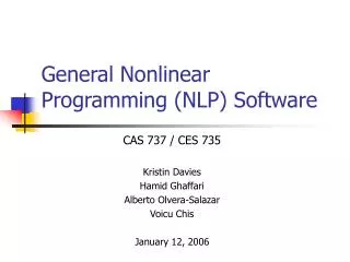 General Nonlinear Programming (NLP) Software