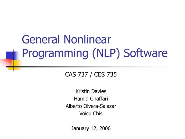 general nonlinear programming nlp software