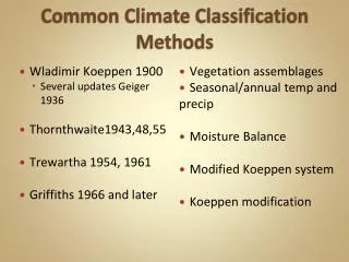 Common Climate Classification Methods