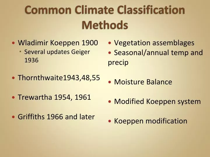 common climate classification methods