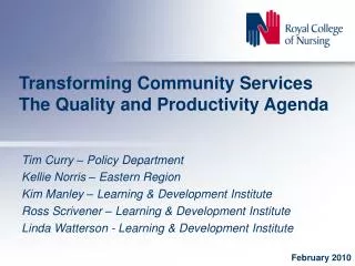 Transforming Community Services The Quality and Productivity Agenda