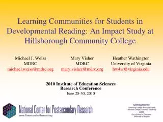 Learning Communities for Students in Developmental Reading: An Impact Study at Hillsborough Community College