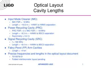 Optical Layout Cavity Lengths