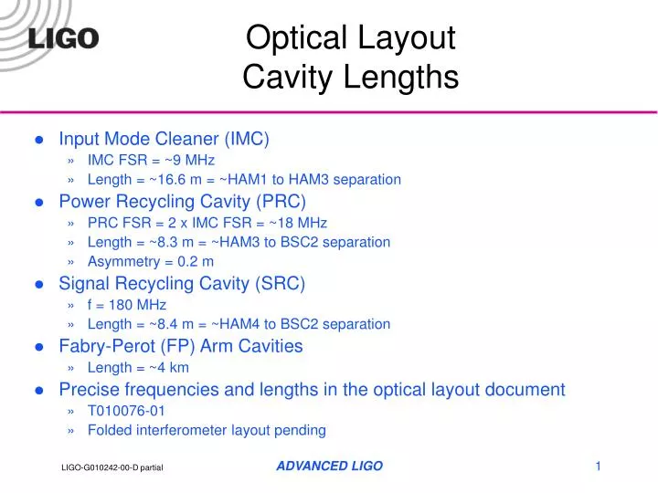 optical layout cavity lengths