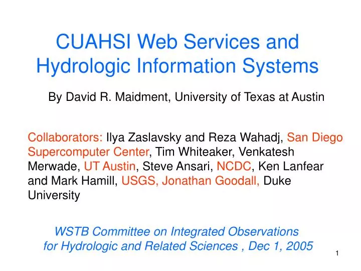 cuahsi web services and hydrologic information systems