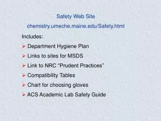 Safety Web Site chemistry.umeche.maine.edu/Safety.html