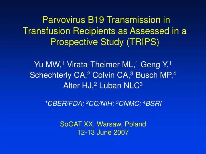 parvovirus b19 transmission in transfusion recipients as assessed in a prospective study trips
