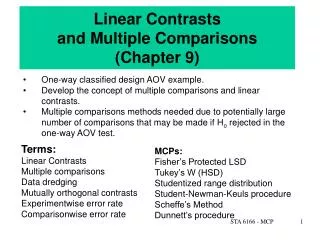 Linear Contrasts and Multiple Comparisons (Chapter 9)