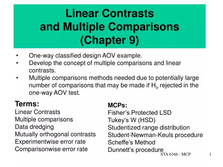 linear contrasts and multiple comparisons chapter 9