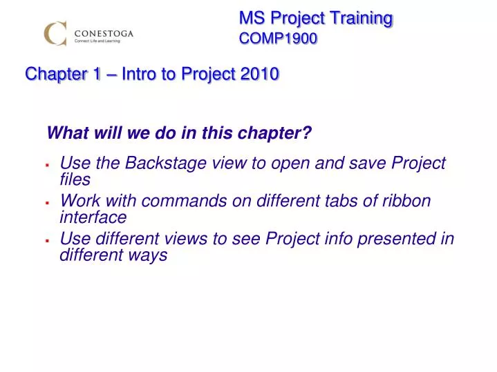 ms project training comp1900 chapter 1 intro to project 2010