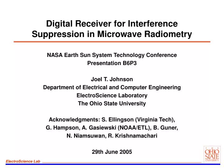 digital receiver for interference suppression in microwave radiometry