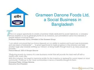 Grameen Danone Foods Ltd, a Social Business in Bangladesh