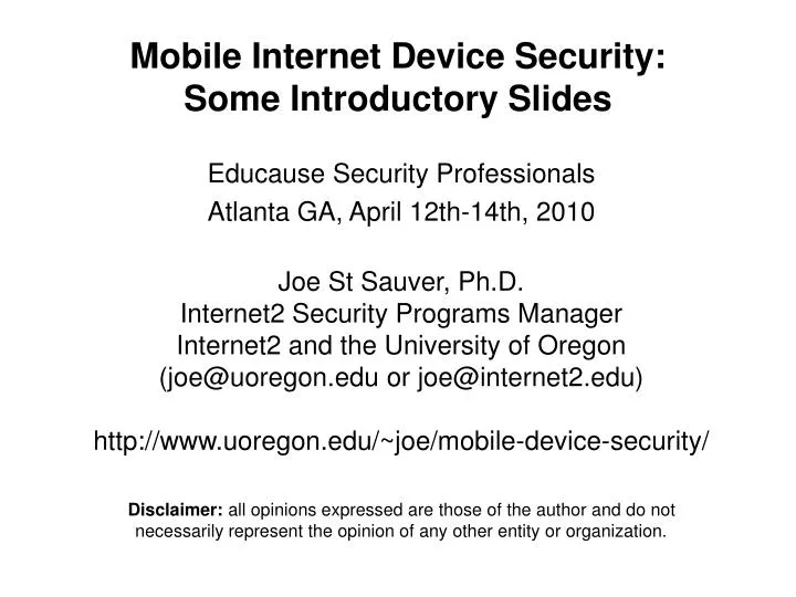 mobile internet device security some introductory slides