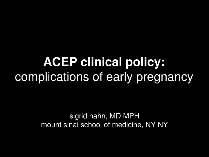 acep clinical policy complications of early pregnancy