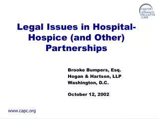 Legal Issues in Hospital-Hospice (and Other) Partnerships