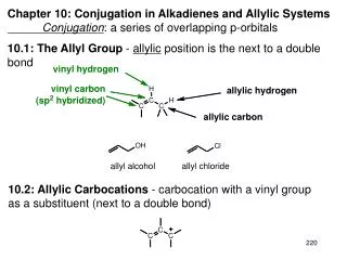 Chapter 10: Conjugation in Alkadienes and Allylic Systems 	Conjugation : a series of overlapping p-orbitals
