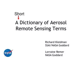 A Dictionary of Aerosol Remote Sensing Terms